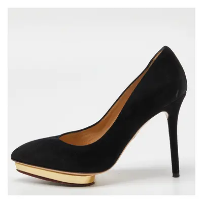 Charlotte Olympia Black Suede Dotty Platform Pumps Size