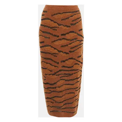 Stella McCartney Brown Wool Tiger Intarsia Pencil Skirt