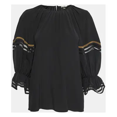 Fendi Black Silk Balloon Sleeve Top