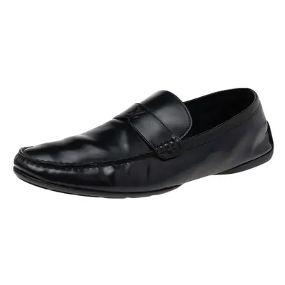 Louis Vuitton Black Leather Slip on Loafers Size 44.5