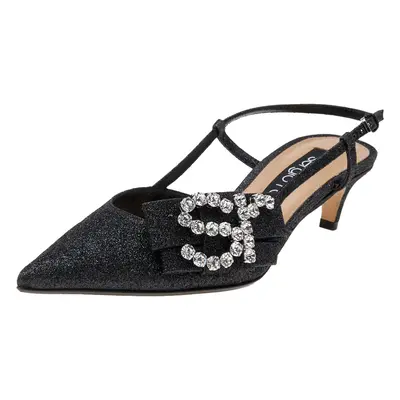 Sergio Rossi Black Glitter Sr Icona Slingback Sandals Size