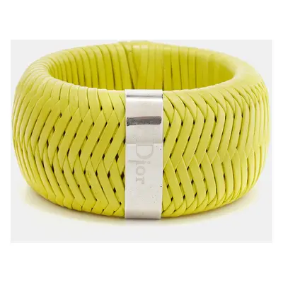 Dior Leather Silver Tone Extra Wide Bracelet