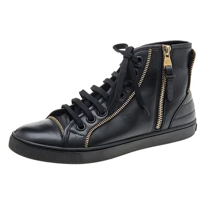 Louis Vuitton Black Leather Zip Detail High Top Sneakers Size 36.5