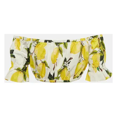 Dolce & Gabbana Yellow Lemon Print Cotton Off Shoulder Crop Top