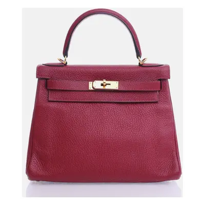 Hermes Rouge Grenat Togo Leather Kelly Tote Bag