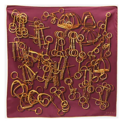 Gucci Burgundy Silk Horsebit Square Scarf