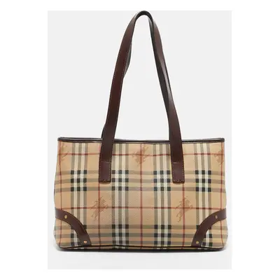 Burberry Dark Brown/Beige Haymarket Check Coated Canvas Tote