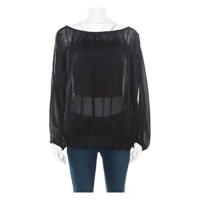 Marc by Marc Jacobs Black Sheer Silk Slit Batwing Sleeve Blouse M/L