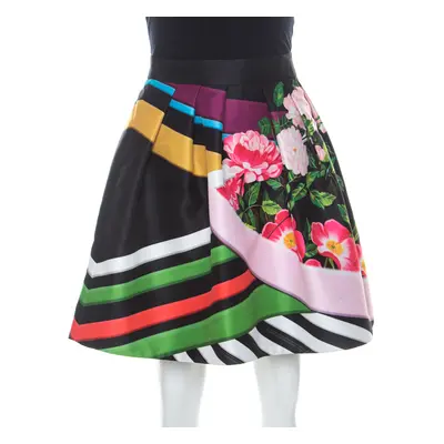 Mary Katrantzou Black Floral & Stripe Print Short Algernon Skirt