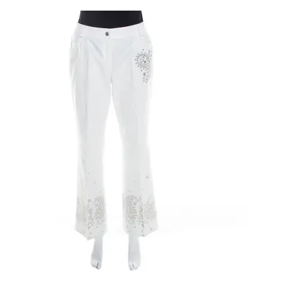 Dior White Cotton Paisley Sequin Embroidered Flared Jeans