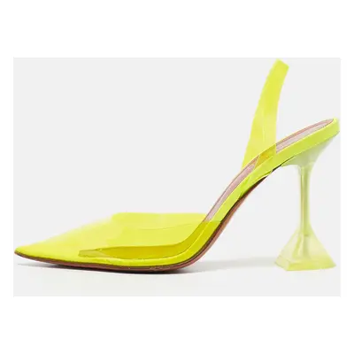 Amina Muaddi Neon Yellow PVC Holli Glass Slingback Pumps Size