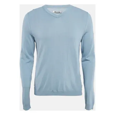 Zadig & Voltaire Blue Cotton Knit V-Neck Keddy Sweatshirt