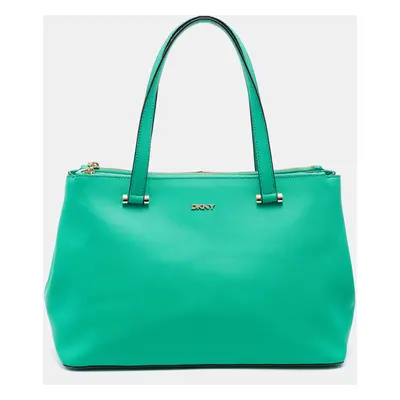 DKNY Green Saffiano Leather Double Zip Tote