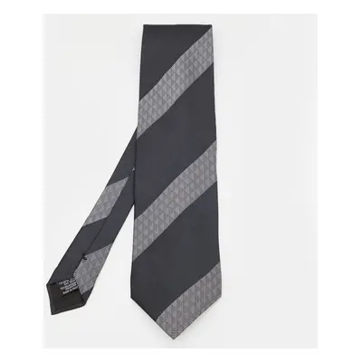 Emporio Armani Black & Grey Striped Silk Tie