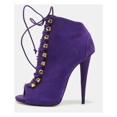 Giuseppe Zanotti Purple Nubuck Leather Studded Lace Up Ankle Booties Size