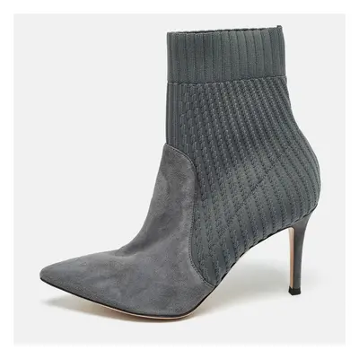 Gianvito Rossi Grey Knit Fabric And Suede Katie Ankle Boots Size 36.5