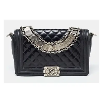 Chanel Black Quilted Patent Leather Boy Bag