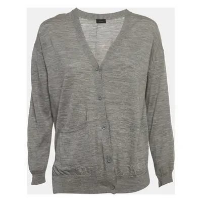 Joseph Grey Merinos Wool Rib Knit Asymmetric Cardigan