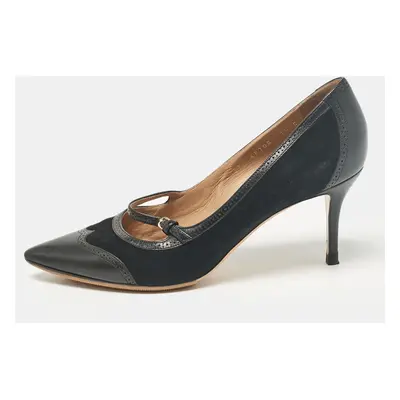 Salvatore Ferragamo Black Leather and Suede Pumps Size