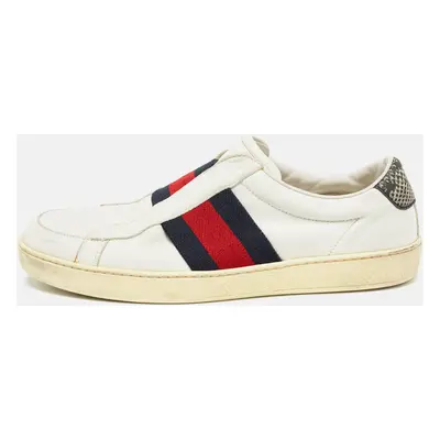 Gucci White Leather Web Ace Slip On Sneakers Size 40.5