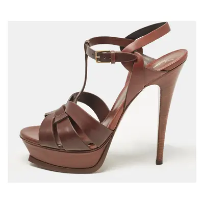 Yves Saint Laurent Brown Leather Tribute Platform Sandals Size