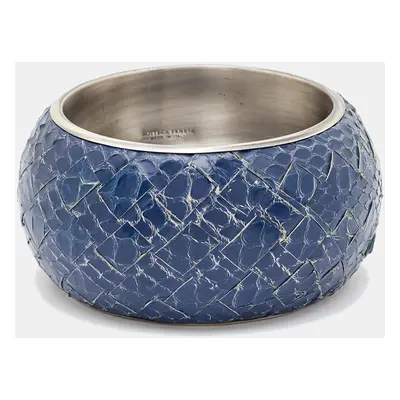 Bottega Veneta Blue Snakeskin Leather Sterling Silver Bangle Bracelet