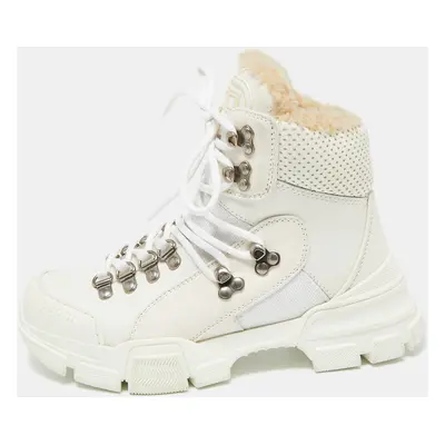 Gucci White Leather And Suede Flashtrek High Top Sneakers Size