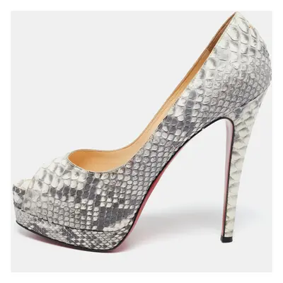 Christian Louboutin Grey/White Python Altadama Peep Toe Platform Pumps Size