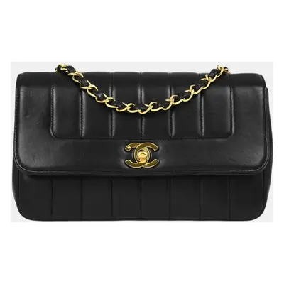 Chanel Black Lambskin Mademoiselle Straight Flap Shoulder Bag