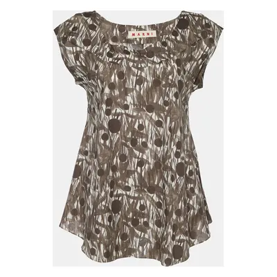 Marni Brown Printed Cotton Sleeveless Top