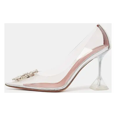 Amina Muaddi Transparent/Silver PVC and Leather Begum Pumps Size 37.5