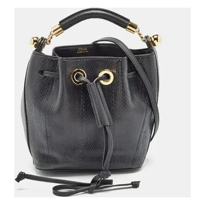 Chloe Black Snakeskin and Leather Gala Bucket Bag