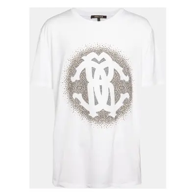 Roberto Cavalli White Logo Detail Cotton T-Shirt