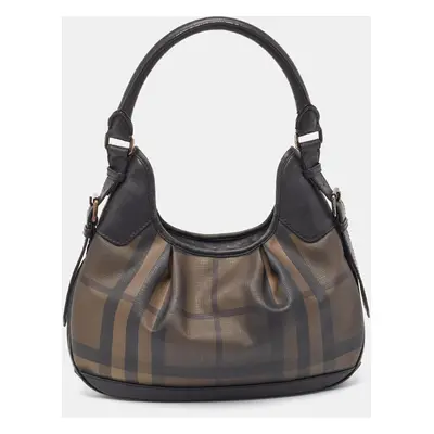 Burberry Smoked Check PVC and Leather Small Brooklyn Hobo