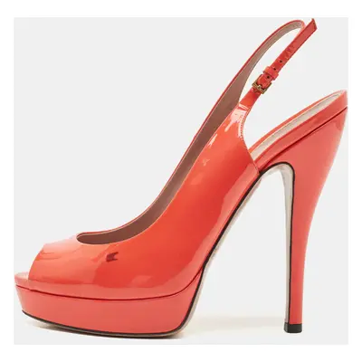 Gucci Orange Patent Leather Peep Toe Platform Pumps Size