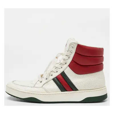 Gucci White/Red Leather New Praga Karibu Web High Top Sneakers Size 37.5