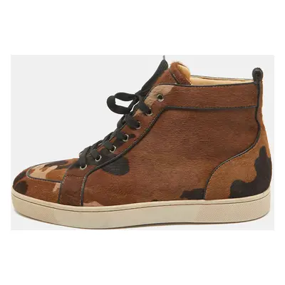 Christian Louboutin Brown Calf Hair Rantulow Orlato High Top Sneakers Size