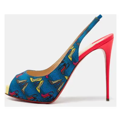 Christian Louboutin Multicolor Printed Fabric Private Number Slingback Pumps Size