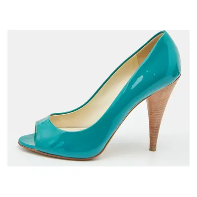 Miu Miu Green Patent Leather Peep Toe Pumps Size 37.5