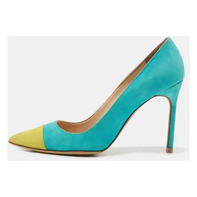 Manolo Blahnik Turquoise/Yellow Suede Bipunta Pumps Size 37.5