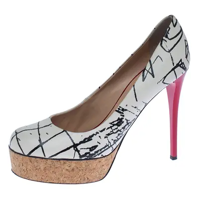 Giuseppe Zanotti White Printed Leather Cork Platform Pumps Size 38.5