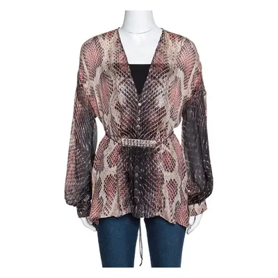 Roberto Cavalli Multicolor Animal Print Silk Embellished Sheer Blouse