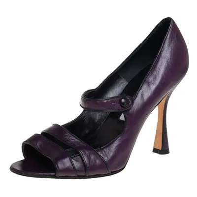 Manolo Blahnik Purple Leather Mary Jane Pumps Size 39.5