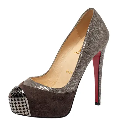 Christian Louboutin Two Tone Textured Suede Maggie Embellished Cap Toe Platform Pumps Size