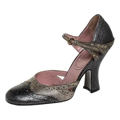 Miu Miu Metallic Grey/Silver Brogue Leather D'Orsay Strap Pumps Size 36.5