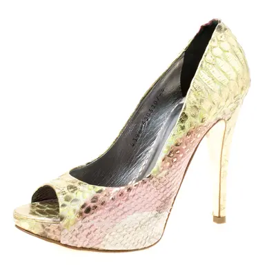 Gina Multicolor Python Peep Toe Platform Pumps Size