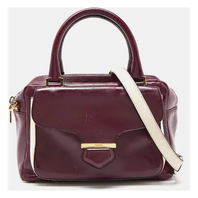 Tod's Burgundy Glossy Leather Small Military Bowler Bag