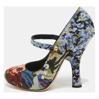 Dolce & Gabbana Multicolor Knit Fabric Floral Print Block Heel Pumps Size