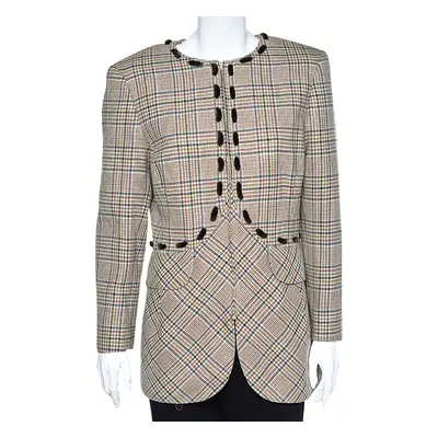 Valentino Boutique Beige Prince Of Wales Check Wool Blazer