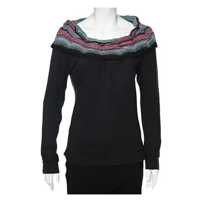 M Missoni Black Cotton Knit Contrast Overlay Detail T-Shirt